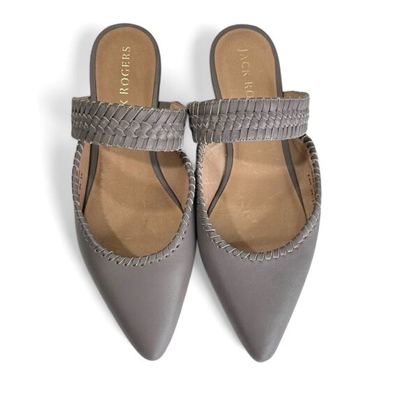 Jack Rogers Tinsley Pointed Slides Mules | Gray Whipstitch 8.5 Leather - Picture 3 of 11